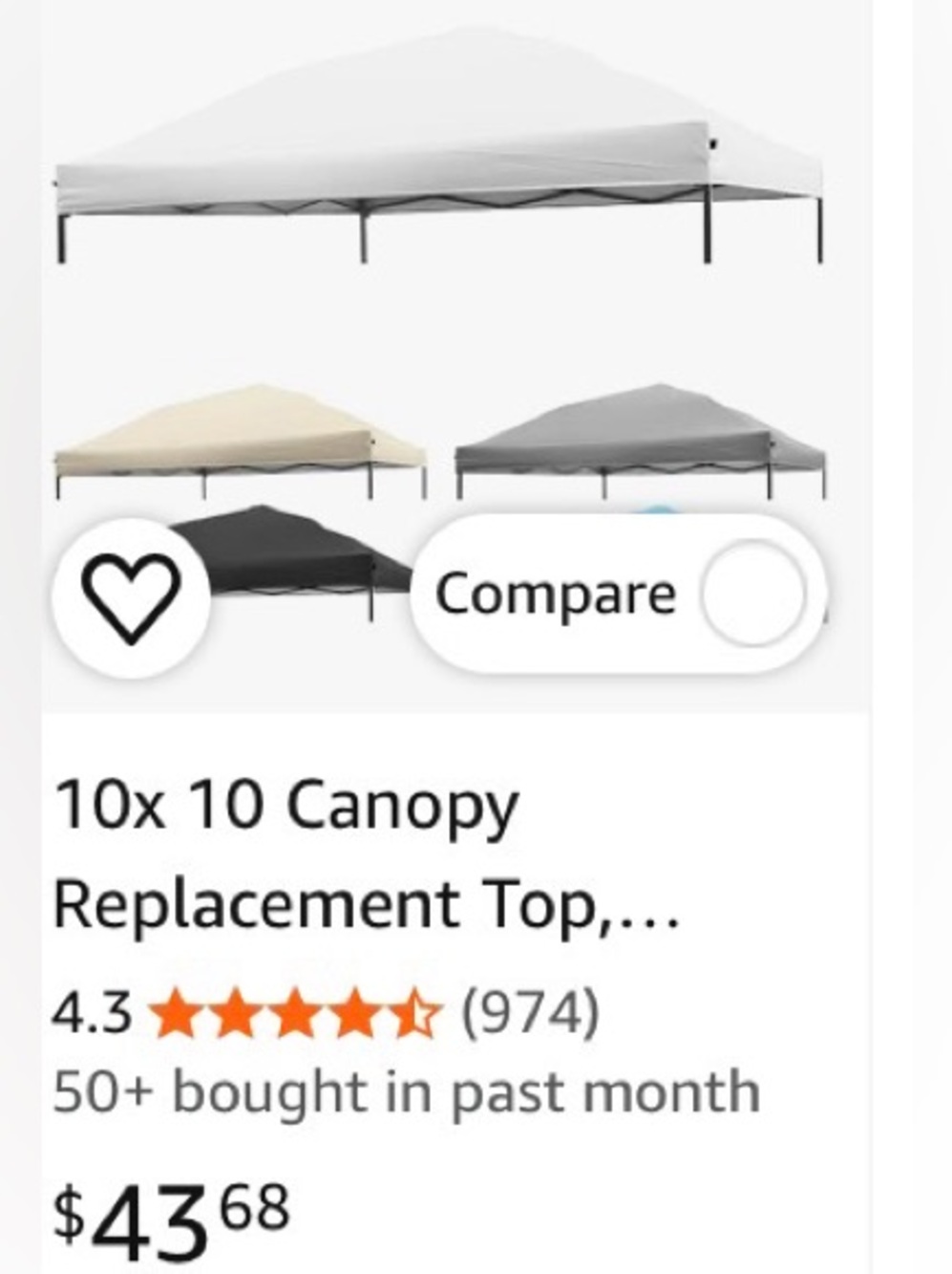 NEW 10x10 Canopy Replacement Top Only Silvery Z white